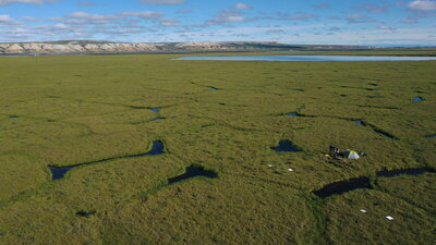 aerial view of research being done in the melting arctic areas